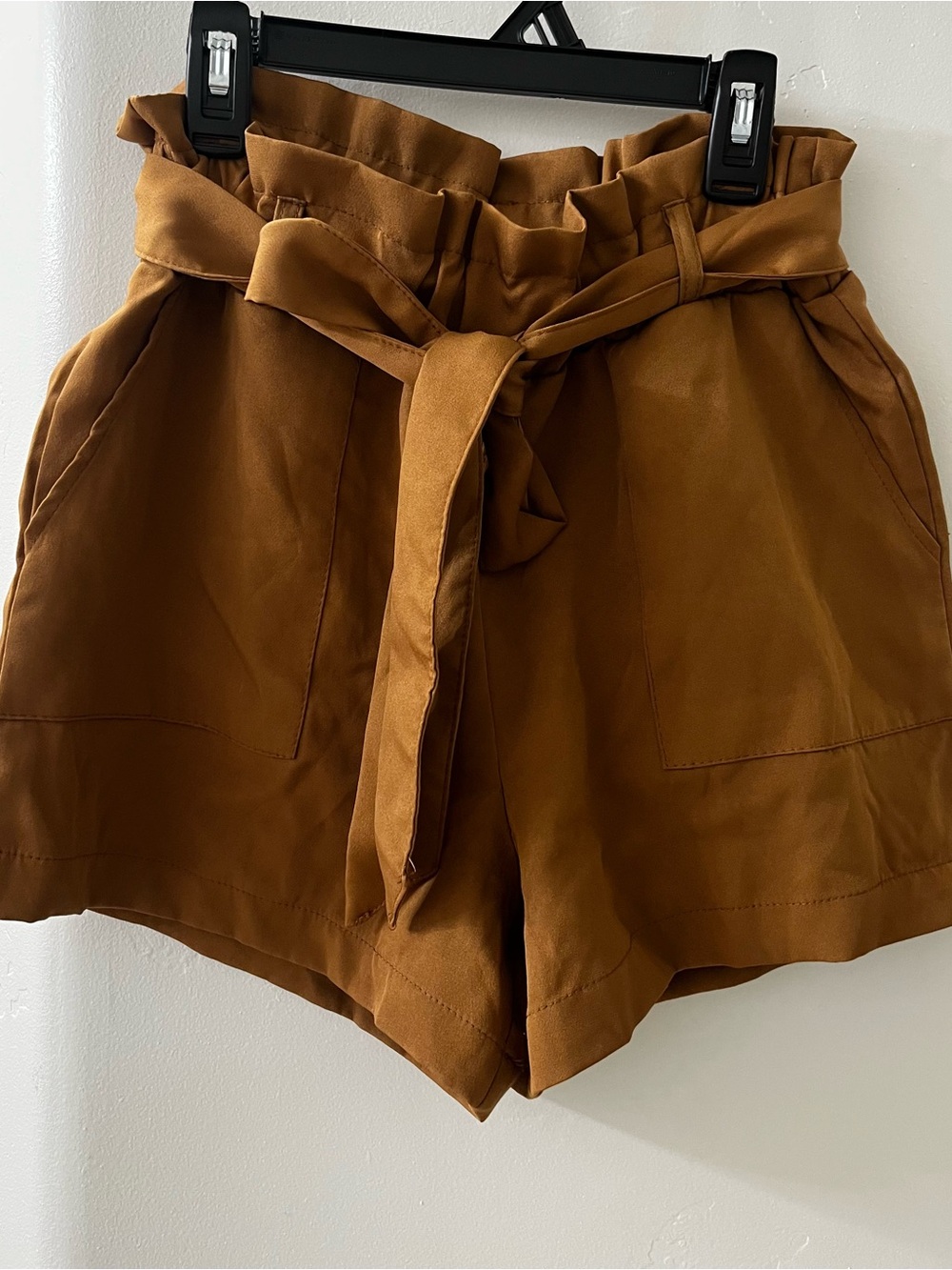 Dizzy Lizzy Paperbag Waist Belted Shorts Brown XS